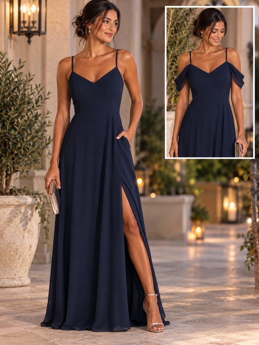 BIRDY GREY Devin Convertible Navy Chiffon Maxi Bridesmaid Dress Size Large